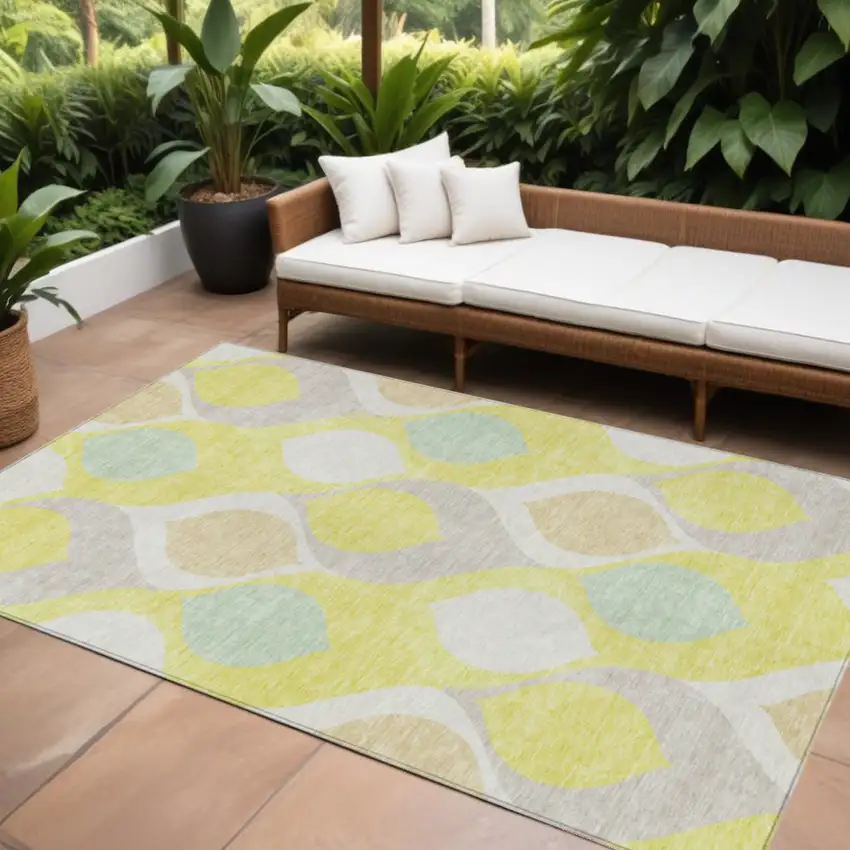 Yellow Mint Green And Beige Ogee Washable Indoor Outdoor Area Rug Photo 1