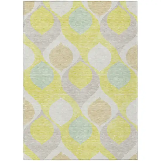 Yellow Mint Green And Beige Ogee Washable Indoor Outdoor Area Rug Photo 1