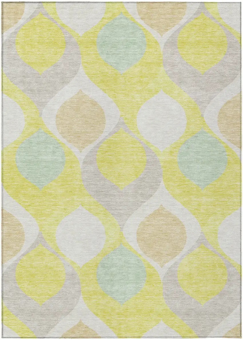 Yellow Mint Green And Beige Ogee Washable Indoor Outdoor Area Rug Photo 1