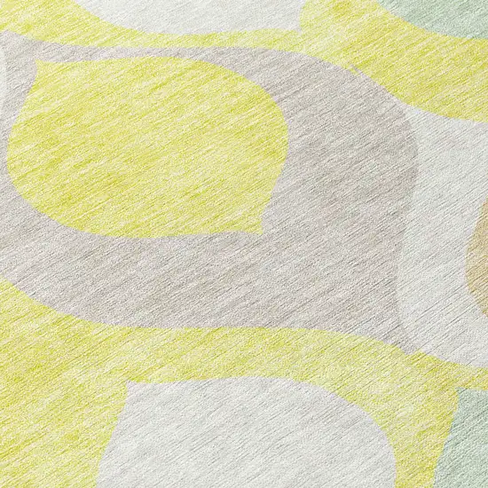 Yellow Mint Green And Beige Ogee Washable Indoor Outdoor Area Rug Photo 4
