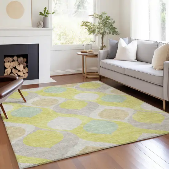 Yellow Mint Green And Beige Ogee Washable Indoor Outdoor Area Rug Photo 7