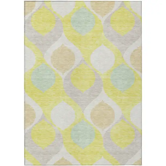Yellow Mint Green And Beige Ogee Washable Indoor Outdoor Area Rug Photo 1