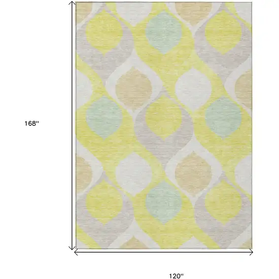 Yellow Mint Green And Beige Ogee Washable Indoor Outdoor Area Rug Photo 7