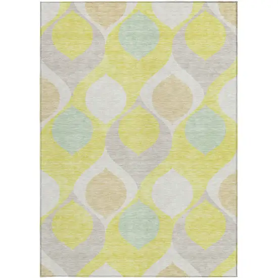 Yellow Mint Green And Beige Ogee Washable Indoor Outdoor Area Rug Photo 5