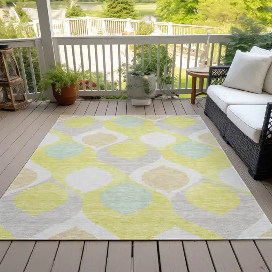 Yellow Mint Green And Beige Ogee Washable Indoor Outdoor Area Rug Photo 6