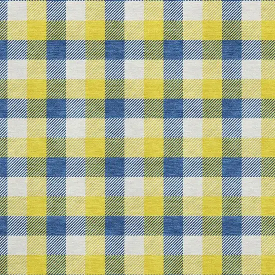 Yellow Navy Blue And Ivory Plaid Washable Area Rug With UV Protection Photo 2