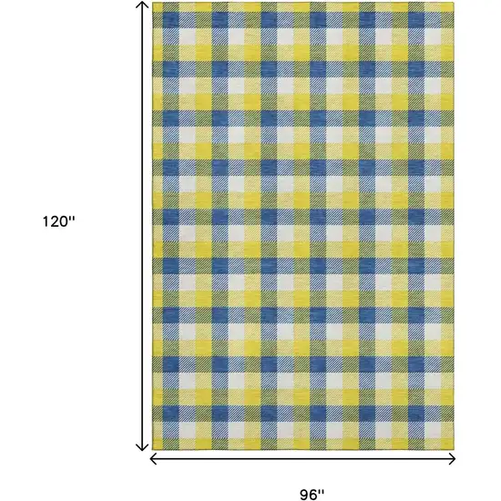 Yellow Navy Blue And Ivory Plaid Washable Area Rug With UV Protection Photo 8