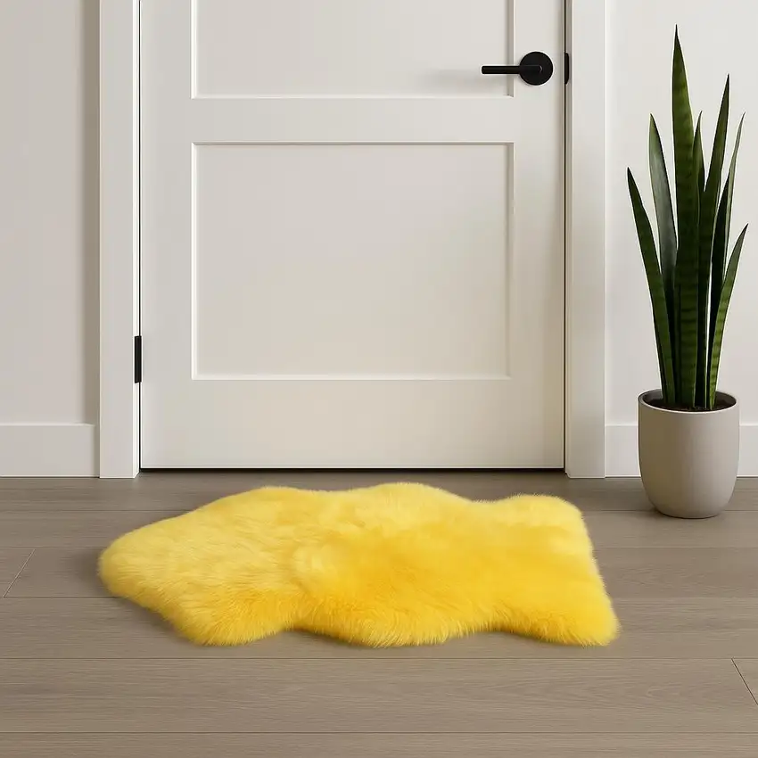 Yellow New Zealand Lambs Wool Handmade Area Rug Photo 1