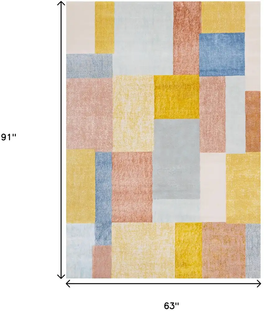 Yellow Orange And Blue Geometric Area Rug Photo 3