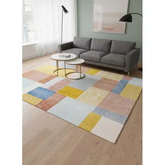 Yellow Orange And Blue Geometric Area Rug Photo 1