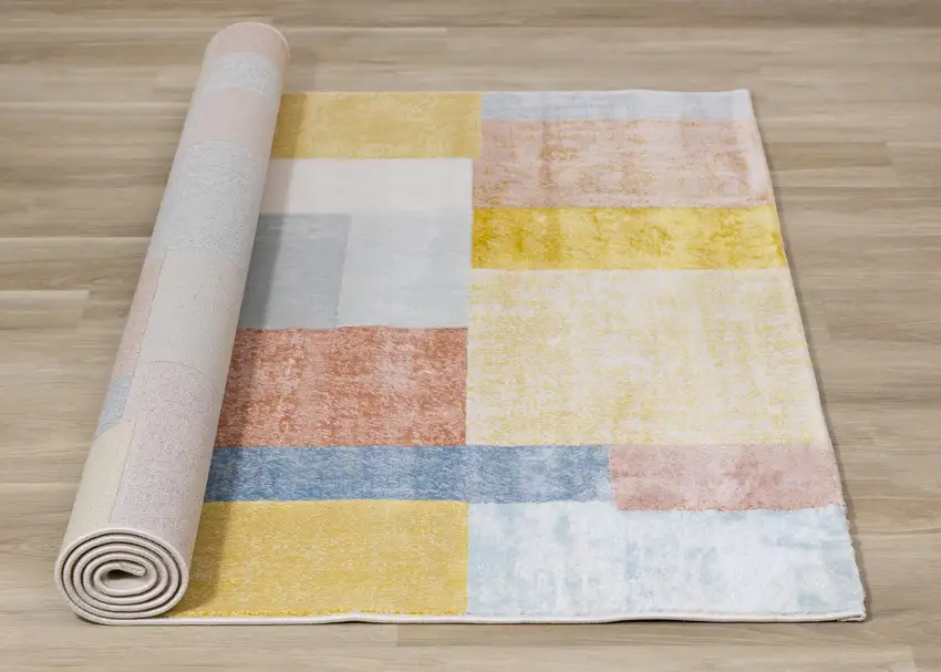 Yellow Orange And Blue Geometric Area Rug Photo 8