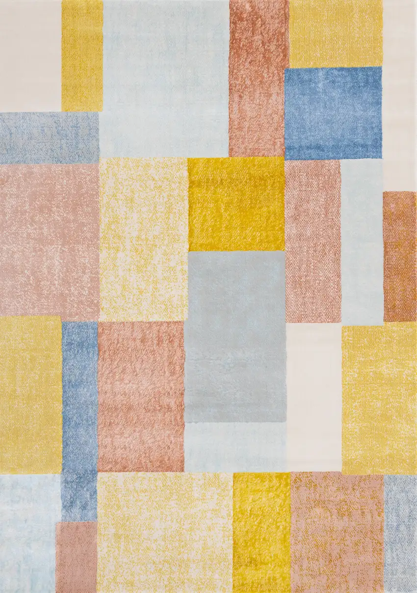 Yellow Orange And Blue Geometric Area Rug Photo 2