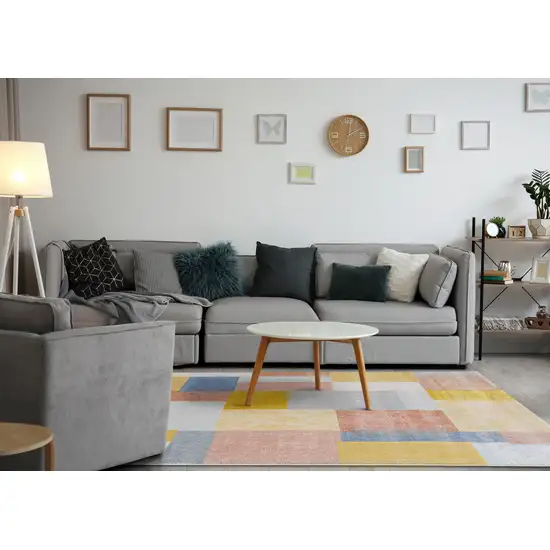 Yellow Orange And Blue Geometric Area Rug Photo 6