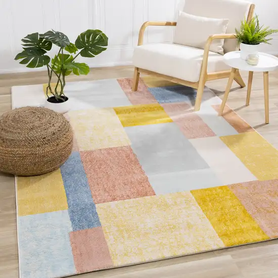 Yellow Orange And Blue Geometric Area Rug Photo 5