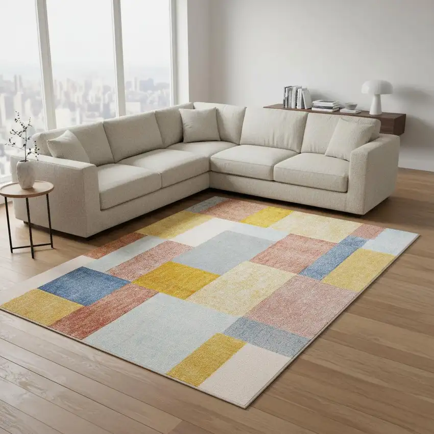 Yellow Orange And Blue Geometric Area Rug Photo 1