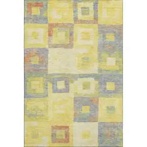 Photo of Yellow Orange Purple And Ivory Geometric Washable Area Rug With UV Protection