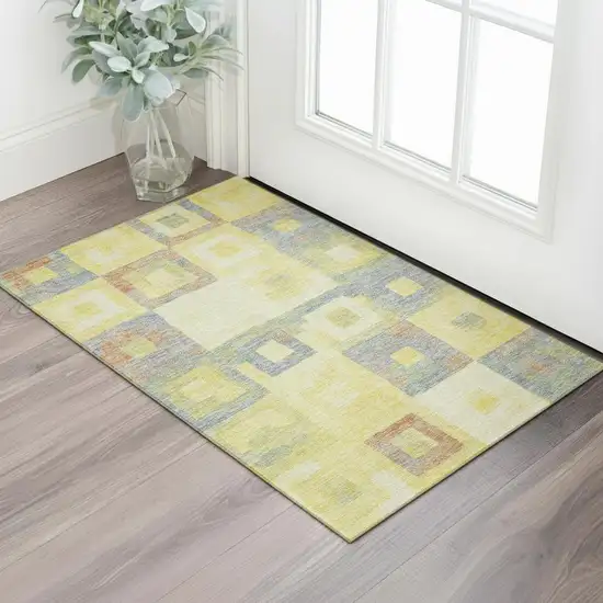 Yellow Orange Purple And Ivory Geometric Washable Area Rug With UV Protection Photo 2