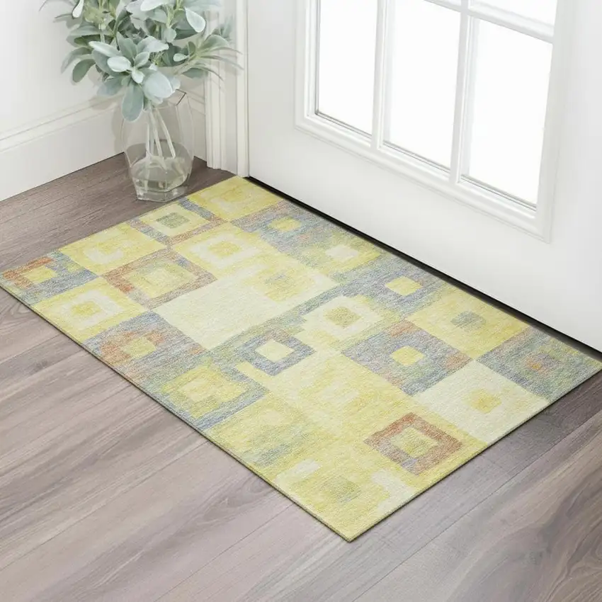 Yellow Orange Purple And Ivory Geometric Washable Area Rug With UV Protection Photo 2