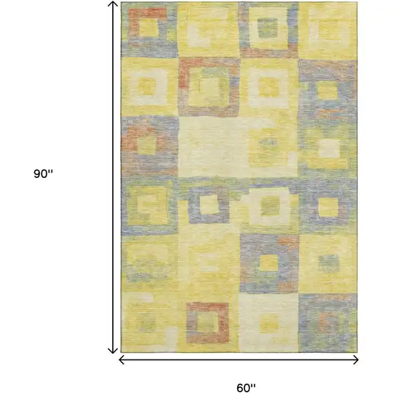 Yellow Orange Purple And Ivory Geometric Washable Area Rug With UV Protection Photo 8