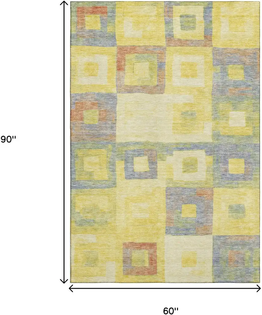 Yellow Orange Purple And Ivory Geometric Washable Area Rug With UV Protection Photo 8