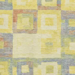 Photo of Yellow Orange Purple And Ivory Geometric Washable Area Rug With UV Protection