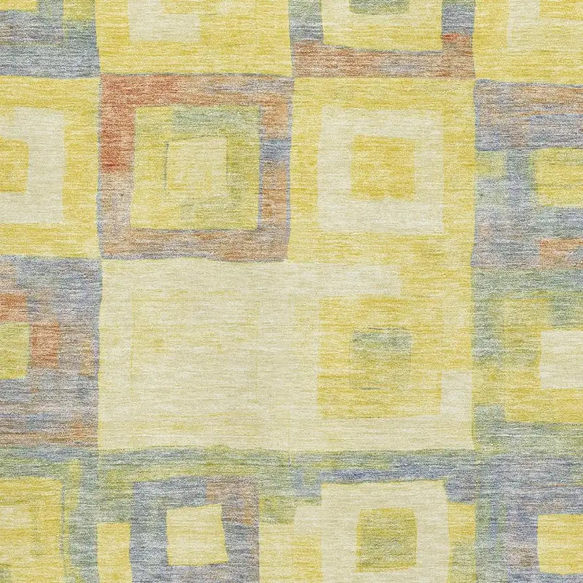 Yellow Orange Purple And Ivory Geometric Washable Area Rug With UV Protection Photo 2