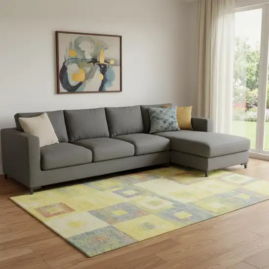 Yellow Orange Purple And Ivory Geometric Washable Area Rug With UV Protection Photo 2