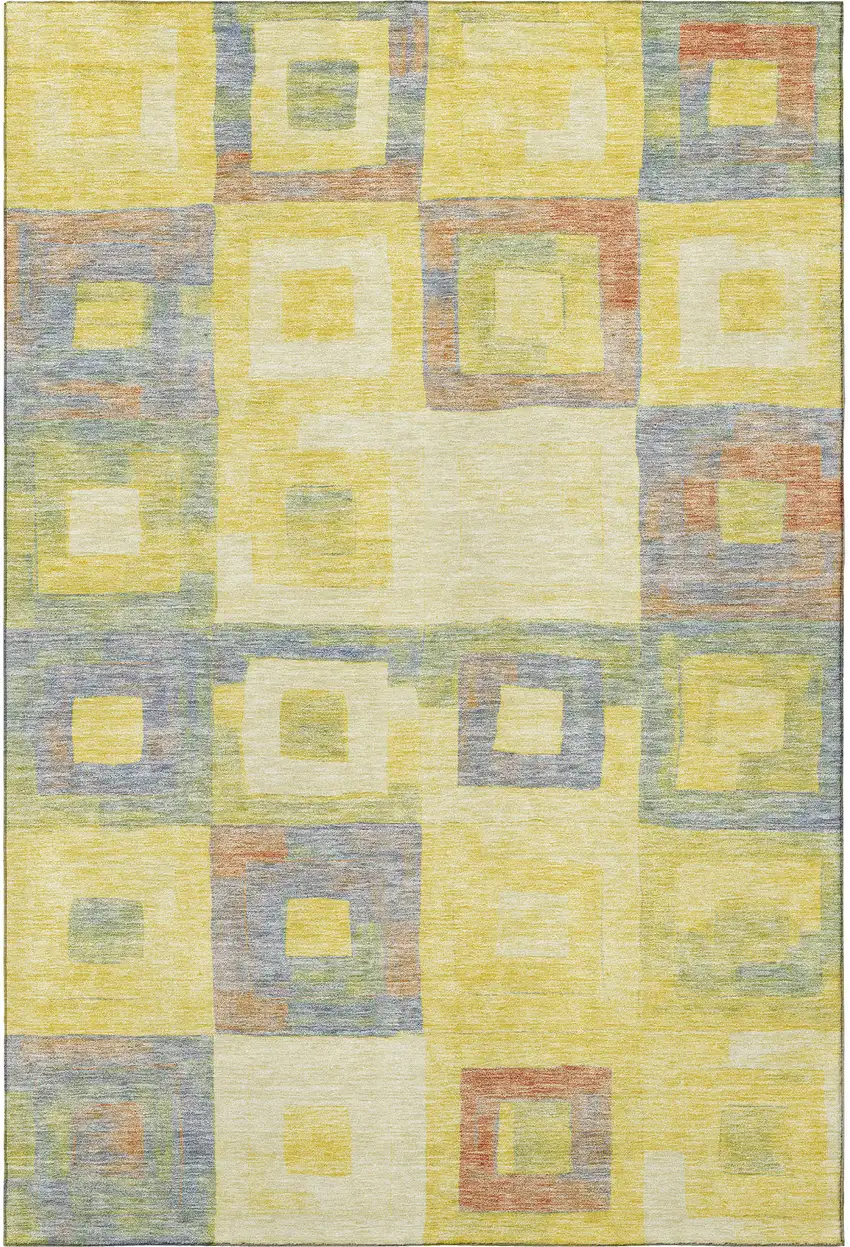 Yellow Orange Purple And Ivory Geometric Washable Area Rug With UV Protection Photo 3