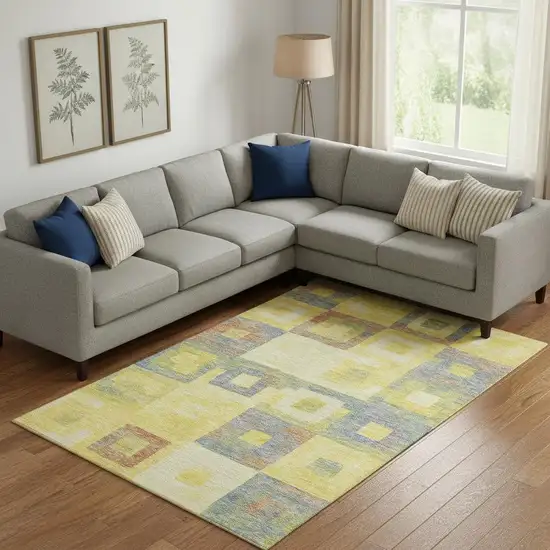 Yellow Orange Purple And Ivory Geometric Washable Area Rug With UV Protection Photo 2