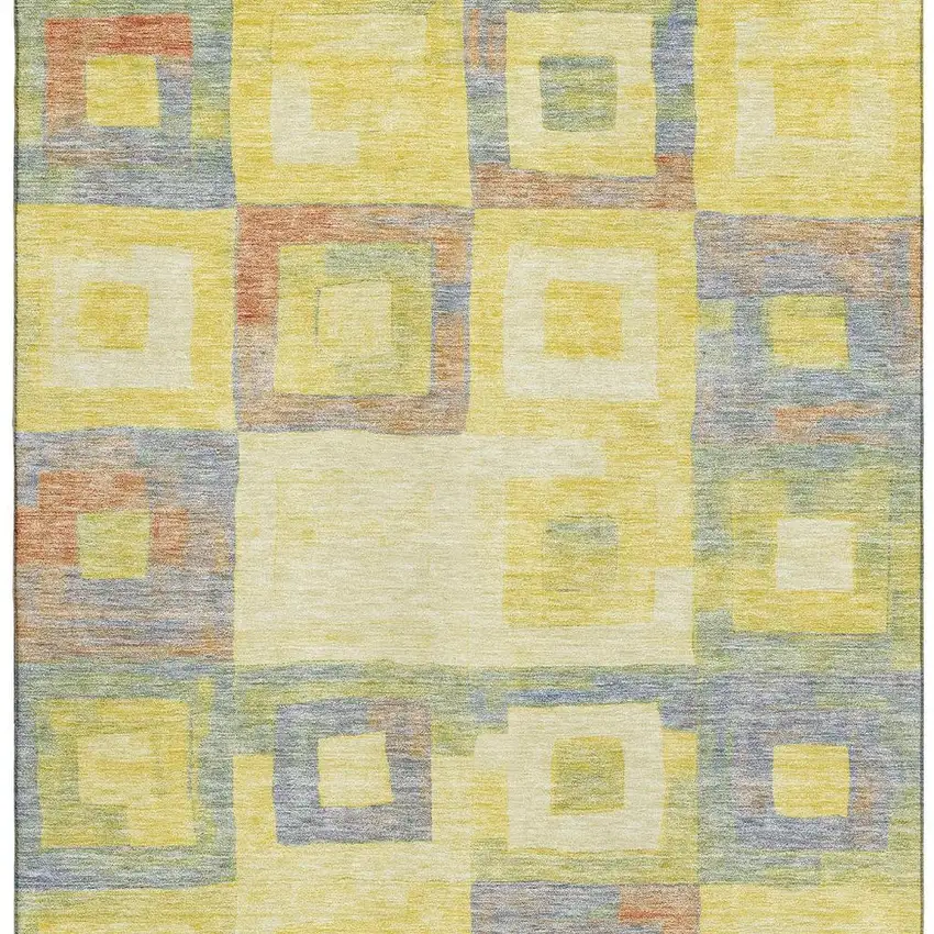 Yellow Orange Purple And Ivory Geometric Washable Area Rug With UV Protection Photo 3