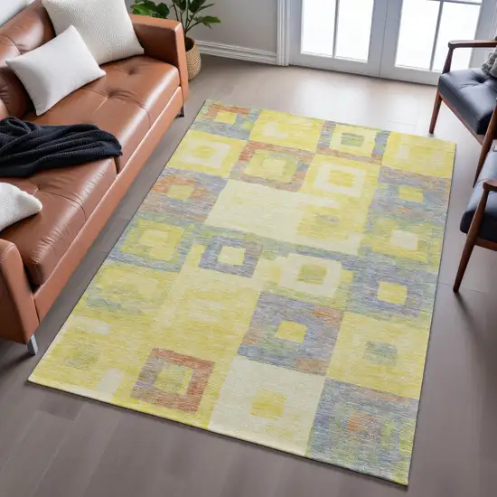Yellow Orange Purple And Ivory Geometric Washable Area Rug With UV Protection Photo 5