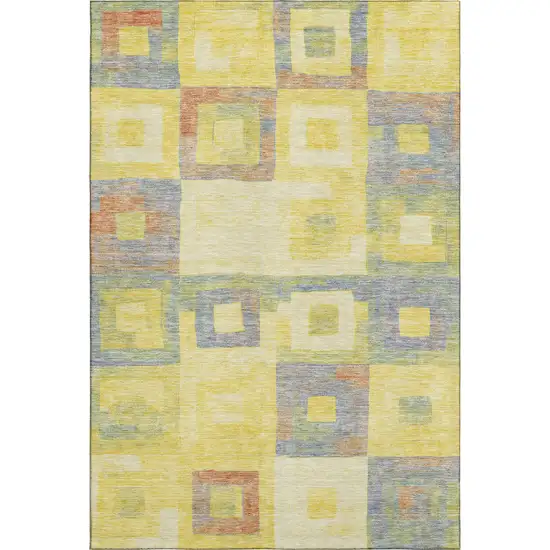 Yellow Orange Purple And Ivory Geometric Washable Area Rug With UV Protection Photo 1