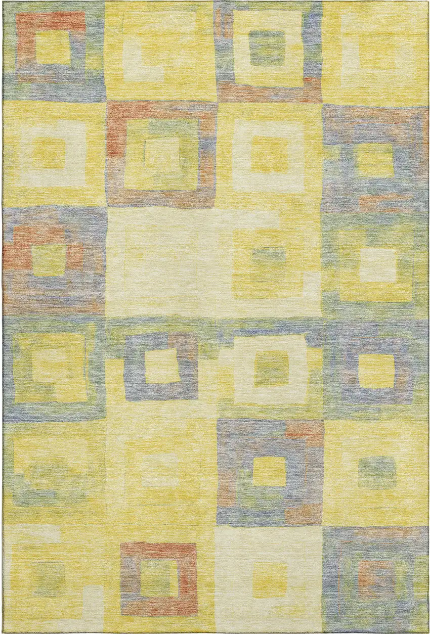 Yellow Orange Purple And Ivory Geometric Washable Area Rug With UV Protection Photo 1
