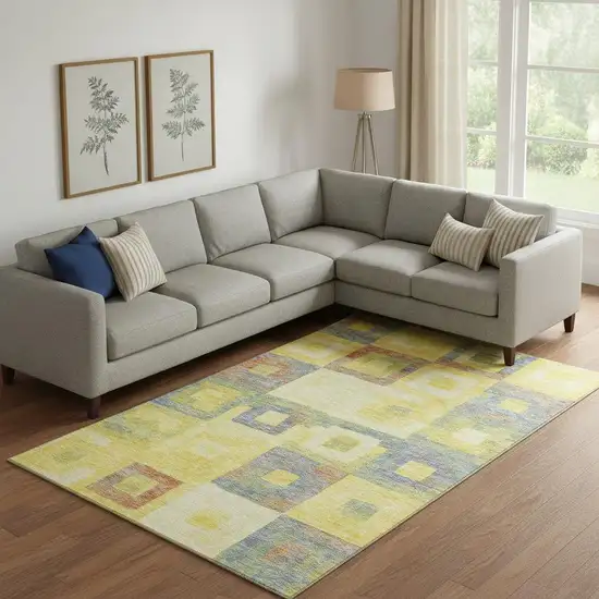 Yellow Orange Purple And Ivory Geometric Washable Area Rug With UV Protection Photo 2