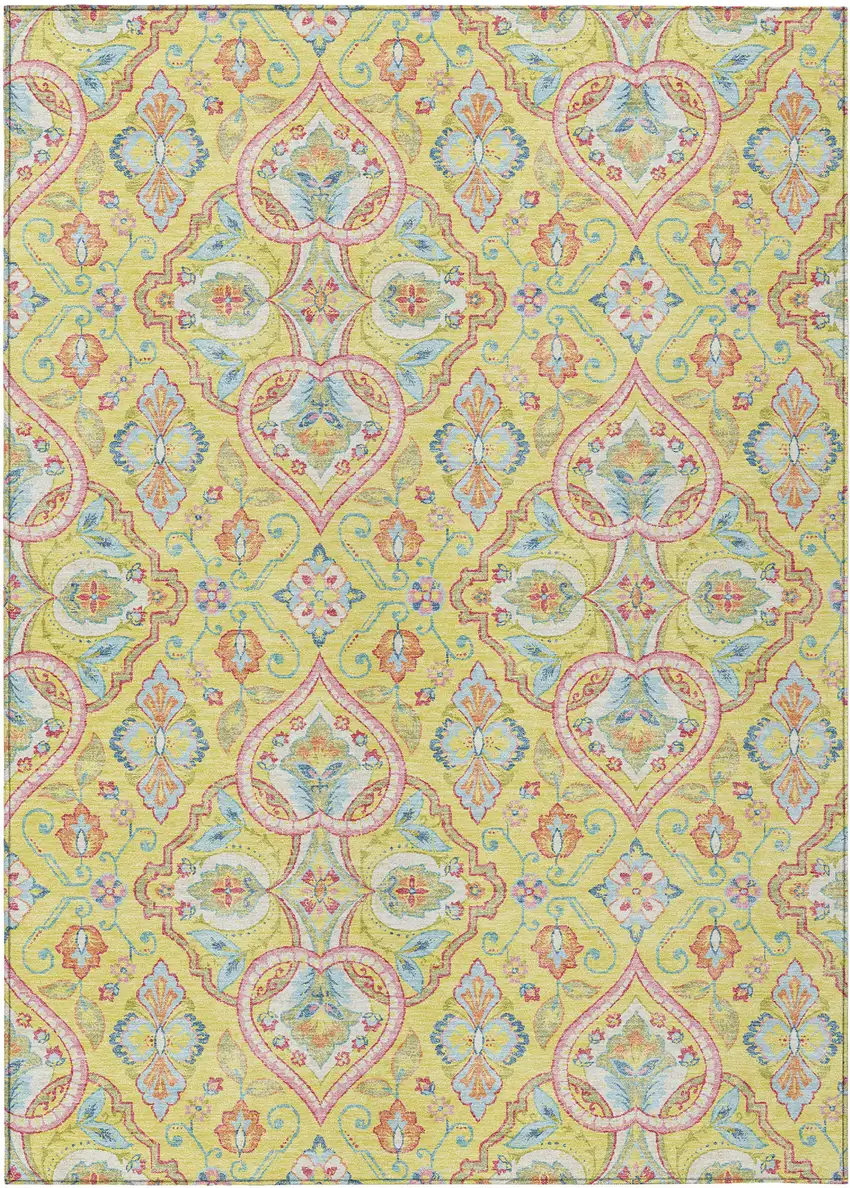 Yellow Pink And Orange Ogee Washable Indoor Outdoor Area Rug Photo 1