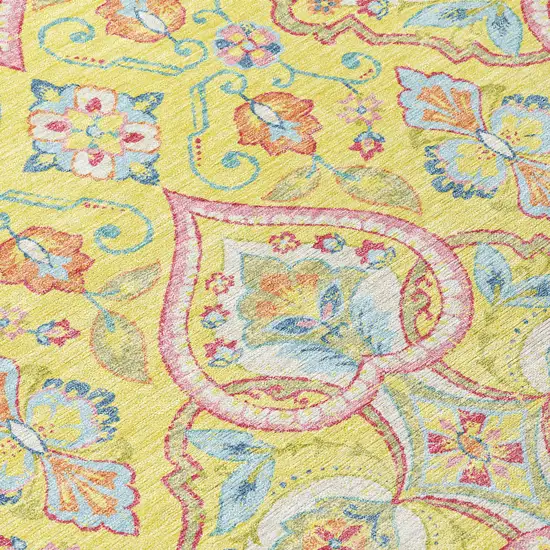 Yellow Pink And Orange Ogee Washable Indoor Outdoor Area Rug Photo 7