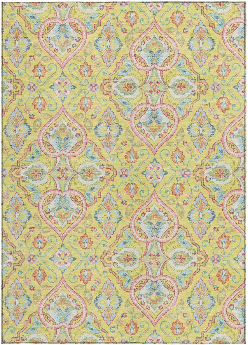 Yellow Pink And Orange Ogee Washable Indoor Outdoor Area Rug Photo 3
