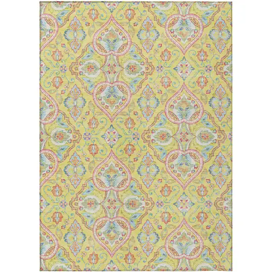 Yellow Pink And Orange Ogee Washable Indoor Outdoor Area Rug Photo 1