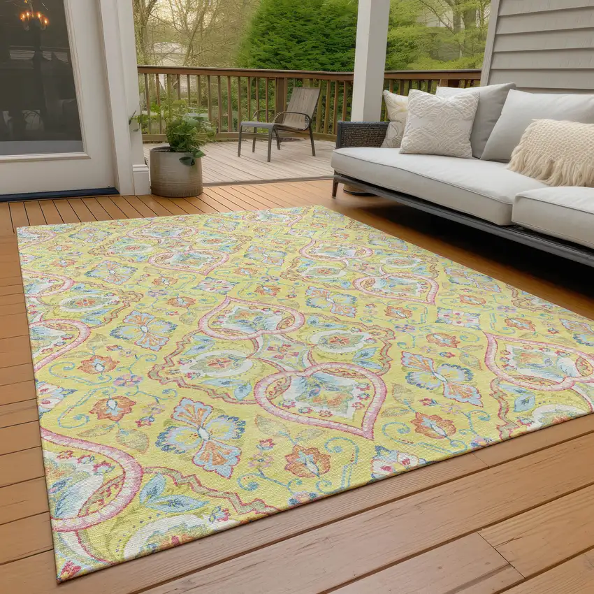 Yellow Pink And Orange Ogee Washable Indoor Outdoor Area Rug Photo 8