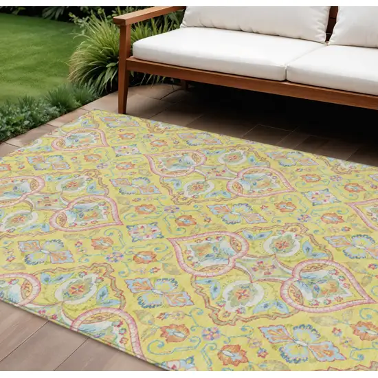 Yellow Pink And Orange Ogee Washable Indoor Outdoor Area Rug Photo 2