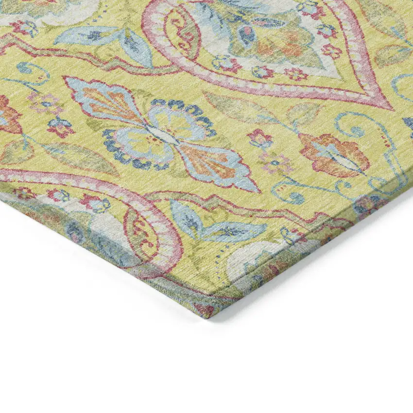 Yellow Pink And Orange Ogee Washable Indoor Outdoor Area Rug Photo 3