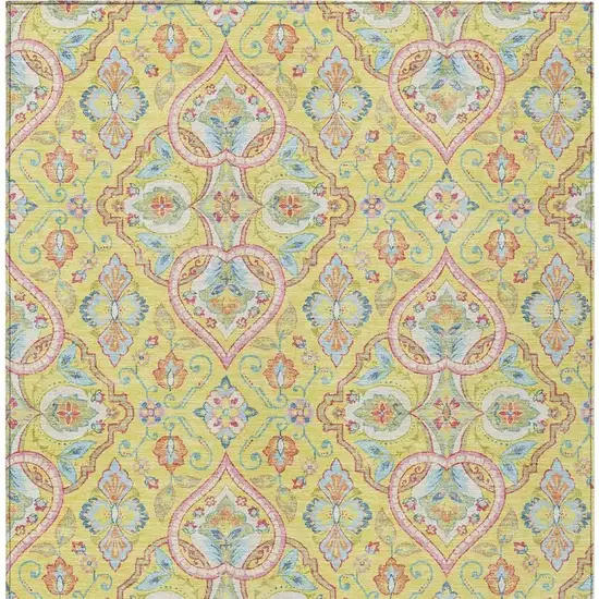 Yellow Pink And Orange Ogee Washable Indoor Outdoor Area Rug Photo 5
