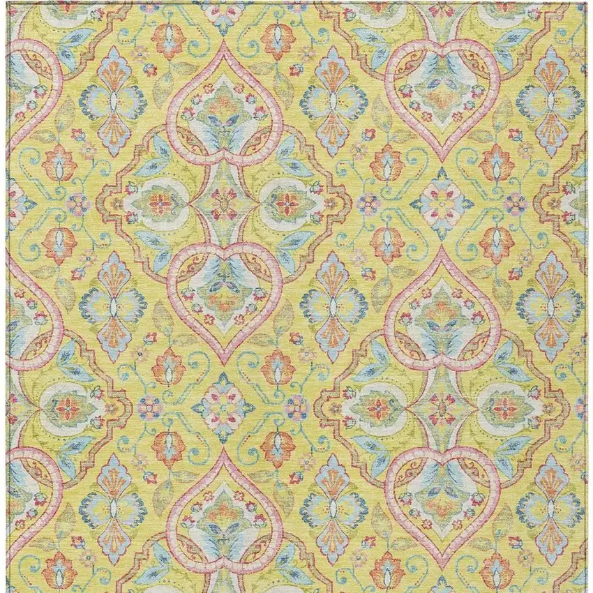 Yellow Pink And Orange Ogee Washable Indoor Outdoor Area Rug Photo 5