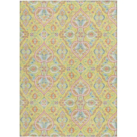 Yellow Pink And Orange Ogee Washable Indoor Outdoor Area Rug Photo 3