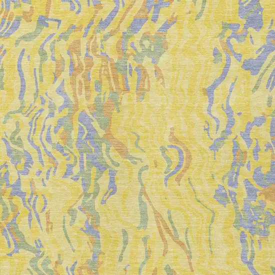 Yellow Purple And Green Abstract Washable Indoor Outdoor Area Rug Photo 7