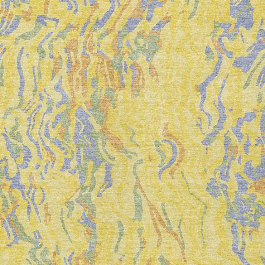 Yellow Purple And Green Abstract Washable Indoor Outdoor Area Rug Photo 7