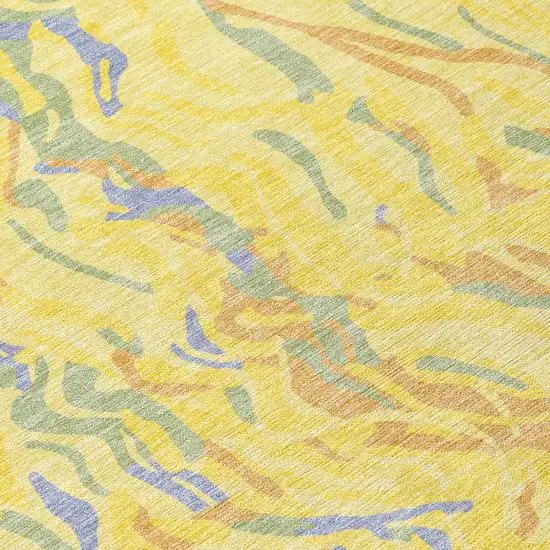 Yellow Purple And Green Abstract Washable Indoor Outdoor Area Rug Photo 6