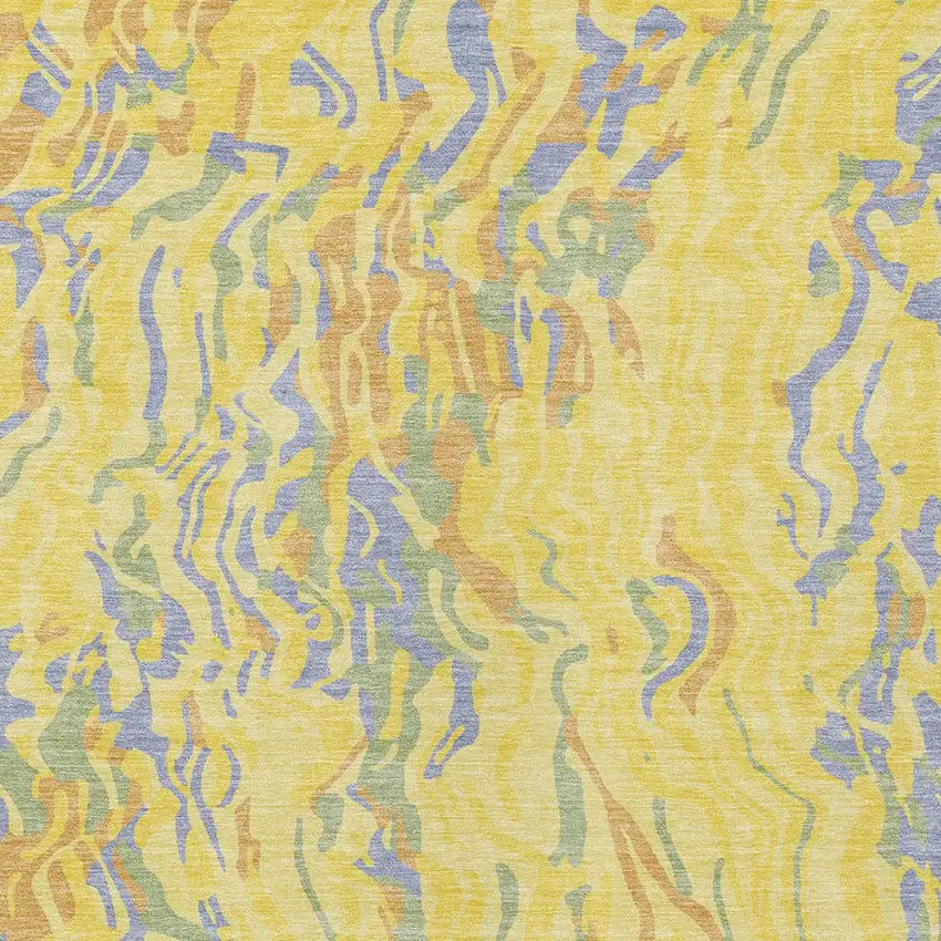 Yellow Purple And Green Abstract Washable Indoor Outdoor Area Rug Photo 7