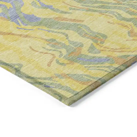 Yellow Purple And Green Abstract Washable Indoor Outdoor Area Rug Photo 5