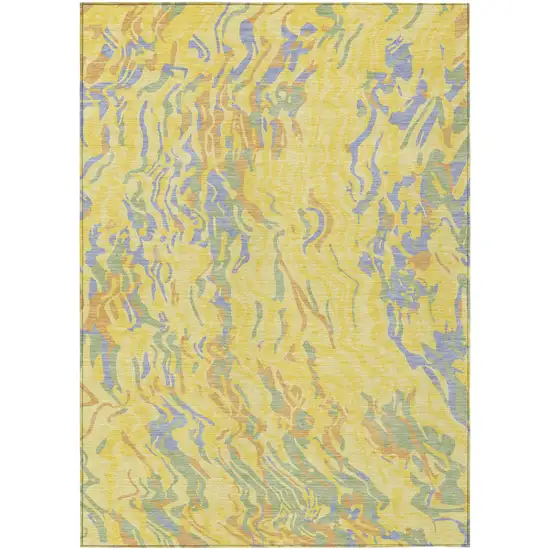 Yellow Purple And Green Abstract Washable Indoor Outdoor Area Rug Photo 2